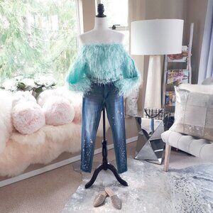 EUC Buffalo mid rise skinny stretch rhinestone & floral accent denim jeans, 26